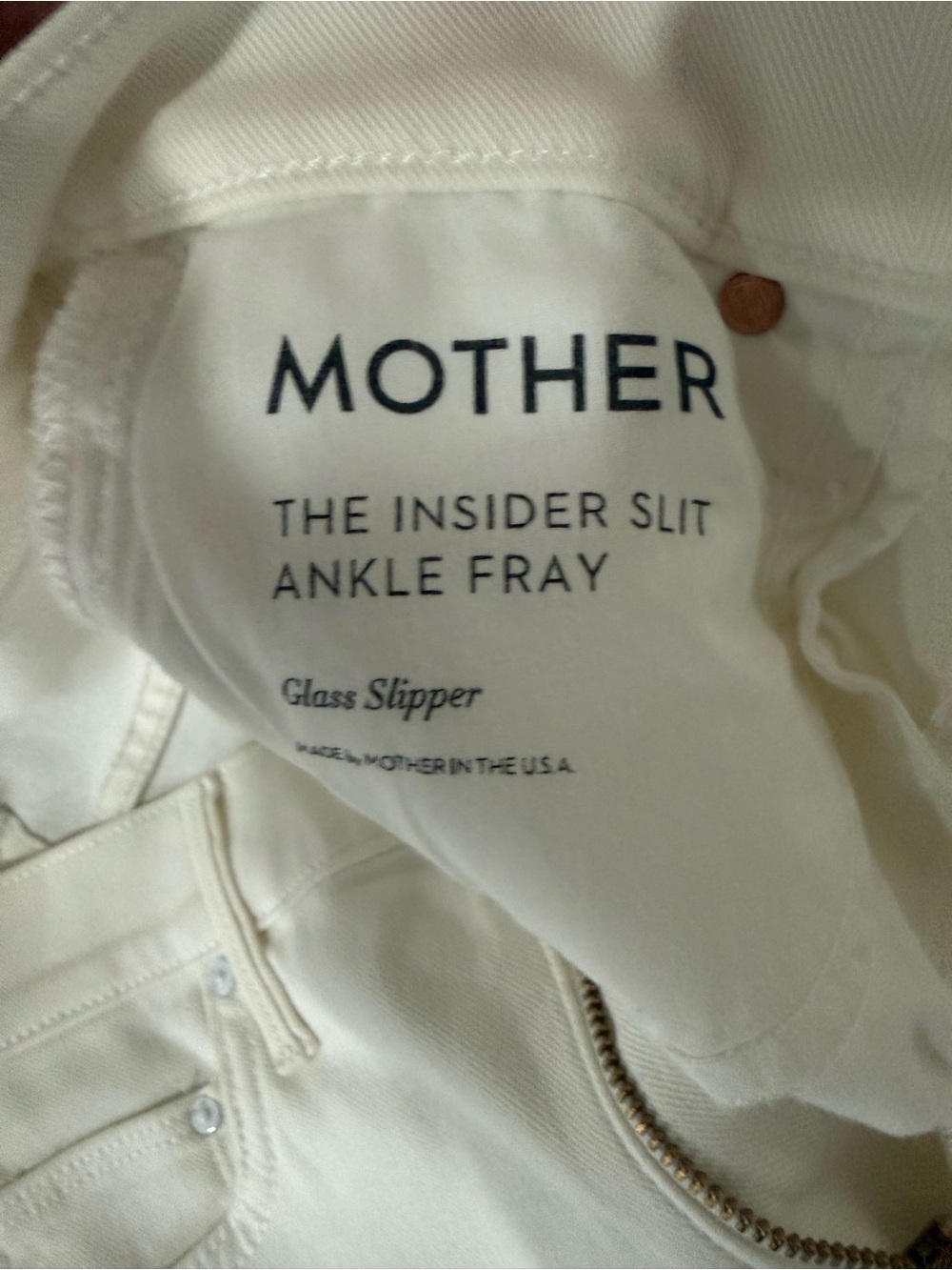 MOTHER The Insider Slit Ankle Fray Jeans Women’s Size 26 Glass Slipper White - Picture 6 of 6
